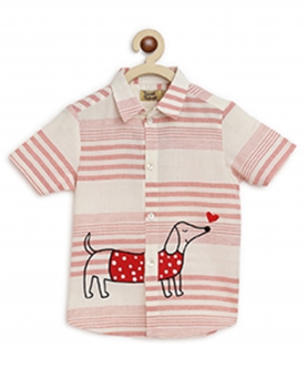 Boy Dog Embroidered Cotton Shirt - Pink